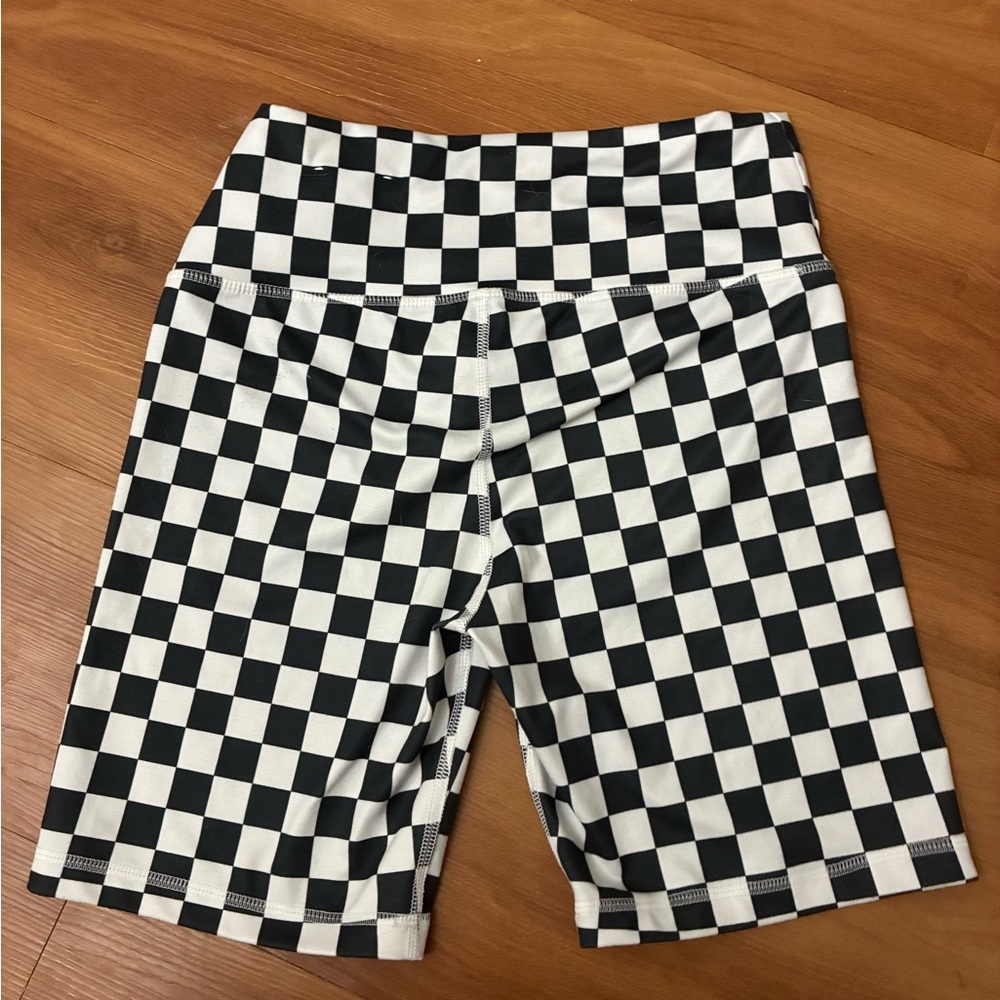 Checkered Black and White Women's Cross over Biker Shorts M - Picture 3 of 3